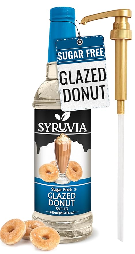 Syruvia Sugar Free Coffee Syrup, Glazed Donut Flavored Syrup for Drinks, Lattes, and Desserts – 25.4 fl oz, With Pump