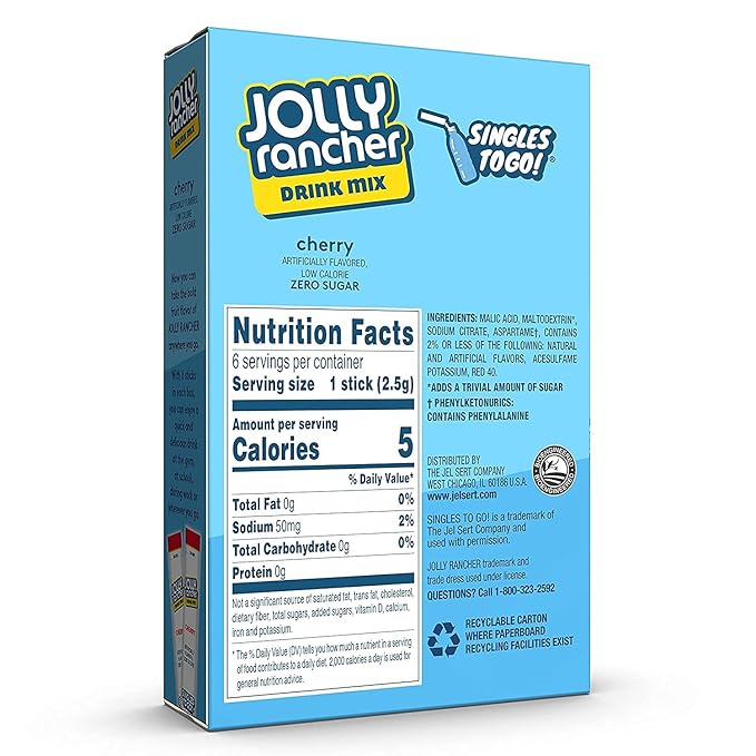 Jolly Rancher CHERRY Singles to Go 3 Boxes of 6 Packets Each