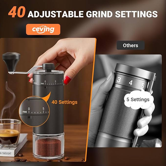 Mini Manual Coffee Grinder with 40 Adjustable Settings, Portable Hand Coffee Bean Mill with 30g Capacity, Conical Burr Coffee Grinder with Crank for Travel, Camping, Office, Espresso, Pour Over, etc