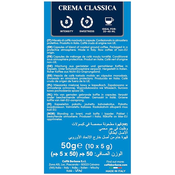 Caffè Borbone Crema Classica Aluminum Capsules Compatible with Nespresso Original Machines, Medium Roast, 50 Count