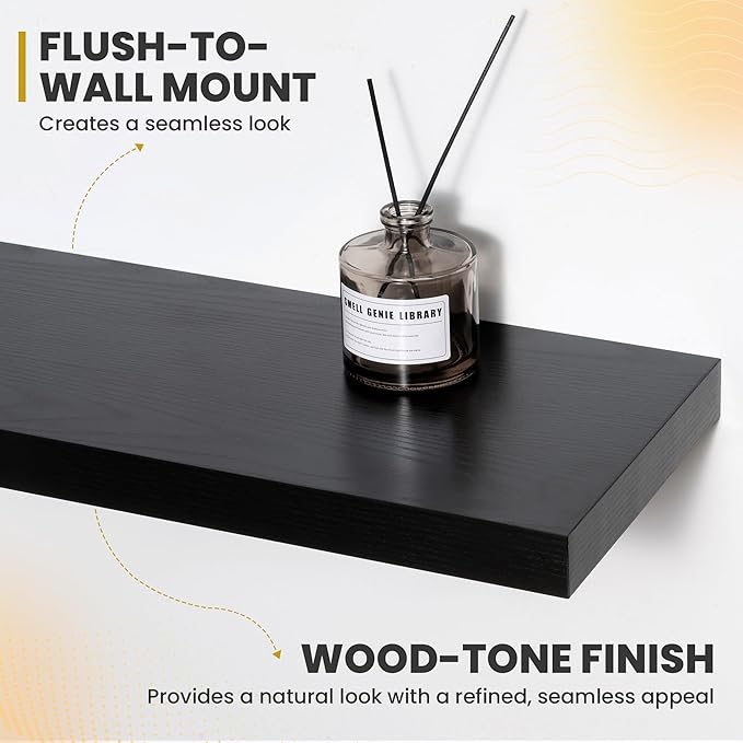72 Inch Floating Shelves, 9.3" Deep Floating Shelf Wall Mounted, 72" Wall Shelves, Rustic Deep Bookshelf, Large Display Shelves & Storage Shelves for Bedroom, Living Room, Black, Set of 2