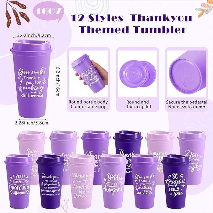 Skylety 12 Set/48 Pcs Employee Appreciation Gifts Bulk Christmas Thank You Gift Set 16 oz Coffee Cups Mini Spiral Notebooks Pens Keychains for Staff Team Teacher Coworker (Purple Gradient)