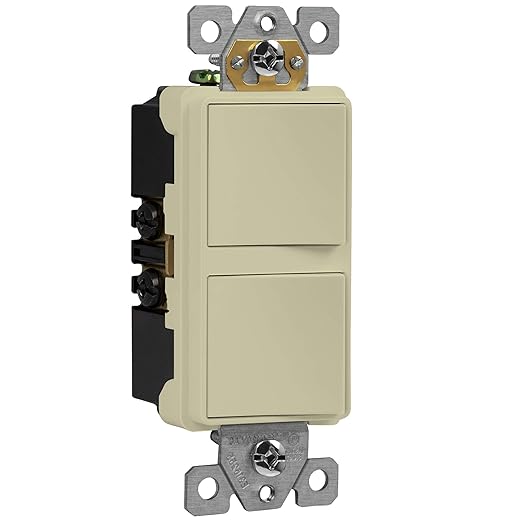 ENERLITES Double Paddle Rocker Decorator Switch, Gloss Finish, Ground Terminal, Clamp-Type Wiring, Copper Wires Only, Single Pole, Residential/Commercial Grade, 15A 120-277VAC, 62834-I, Ivory