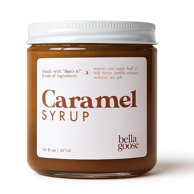Bella Goose Salted Caramel Coffee Syrup (16oz) - Homemade Pure Cane Sugar Syrup for Lattes & Desserts - Clean Ingredient - No Artificial Flavors, Oils - Syrups for Coffee Drinks, 32 Servings