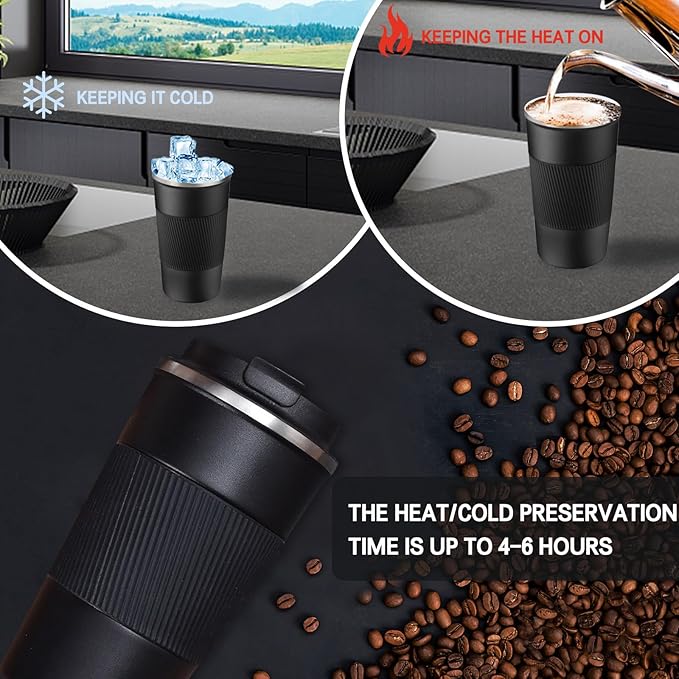 18oz Mug with Ceramic Coating Inside, Insulated Coffee Mug with Lid, Leak Proof Coffee Travel Mug, Travel Coffee Mug Fits in Car Cup Holder
