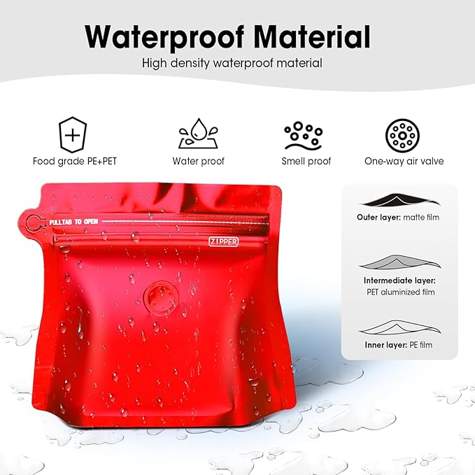 4oz 1/4 lb 60pcs Coffee Bags with Valve,Vented Coffee Bag Barrier Bag Store Bag Coffee Packaging Storage Pouches Stand-up Bags for Food Diamond Shaped Need to Use Heat Sealing Machine（Red）