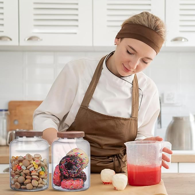 Large Glass Jar with Lid Set of 2, Glass Sugar Containers Kitchen Canisters Pantry Glass Food Storage Container for Candy Coffee Bean Cereal Flour Cookies (67oz(2000ml)-2 pack)