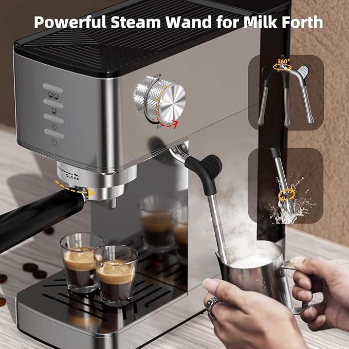 Electactic Espresso Machine 20 Bar with Rapid Cold Brew - Hot & Iced Coffee Maker, Built-in Steam Wand, Touch Screen, 37oz Water Tank -Perfect for Lattes, Cappuccinos, and Gift for Coffee Lovers