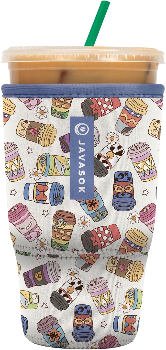 Sok It JavaSok Iced Coffee & Cold Soda Insulated Neoprene Cup Sleeve (Happiest Cup, Large: 30-32oz)