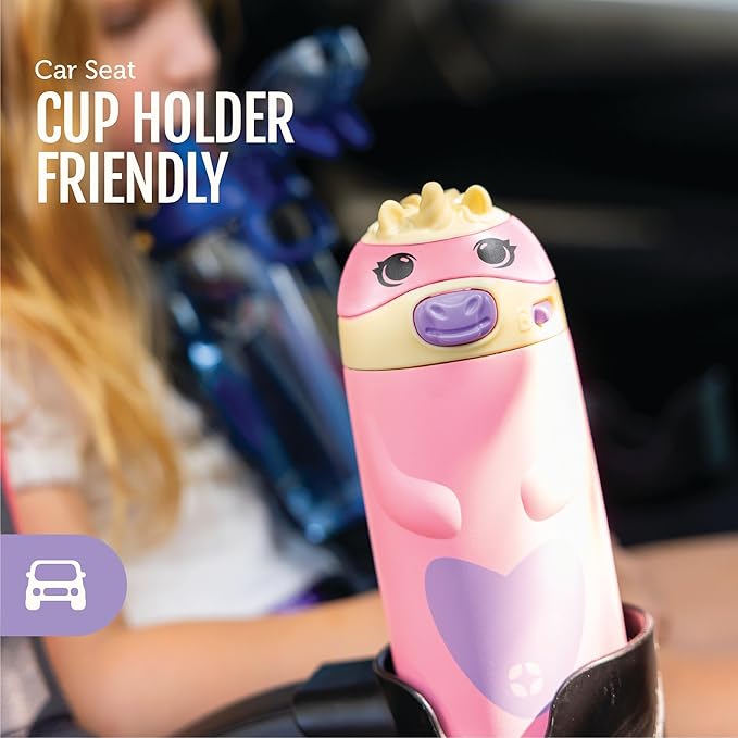 Ello Ellies 12oz Vacuum Insulated Stainless Steel Kids Water Bottle with Straw and Built-in Carrying Handle and Leak-Proof Locking Lid for School Backpack, Lunchbox and Outdoor Sports, Pig