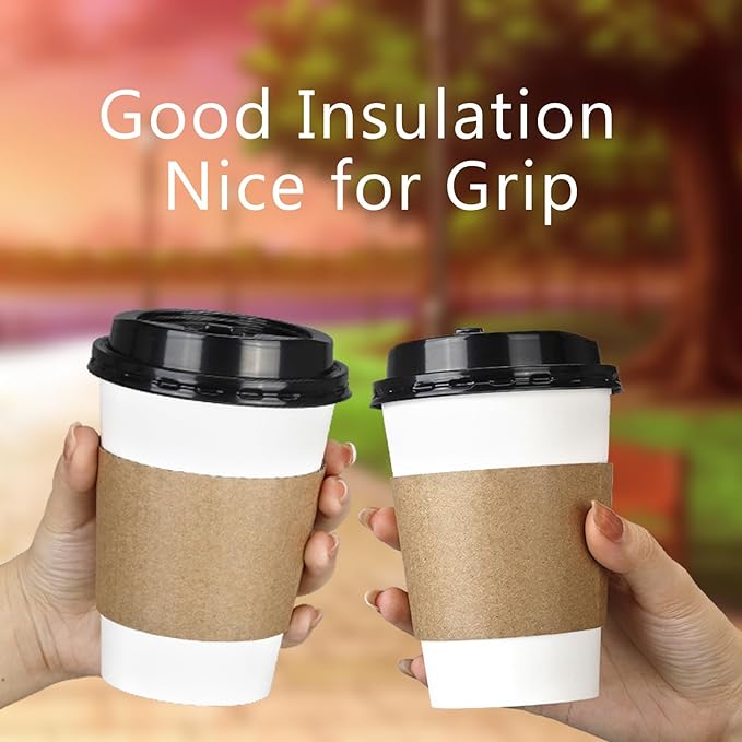 500 PCS Coffee Sleeves by MTJBYD-Fit 12oz,16oz,20oz,22oz, 24oz Hot Cups-Kraft Paper Cup Sleeves Perfect for Hot Drinks-Disposable and Recyclable-Plain Brown Color (PACK of 500)