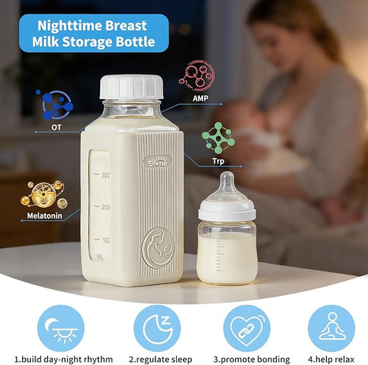 Syntic 1 Pack 16 Oz Glass Milk Storage Bottle with Airtight Lid & Pour Spouts, Milk Storage Containers for Fridge with Clear Scales - Milk Collection Bottles with Gray Protective Case