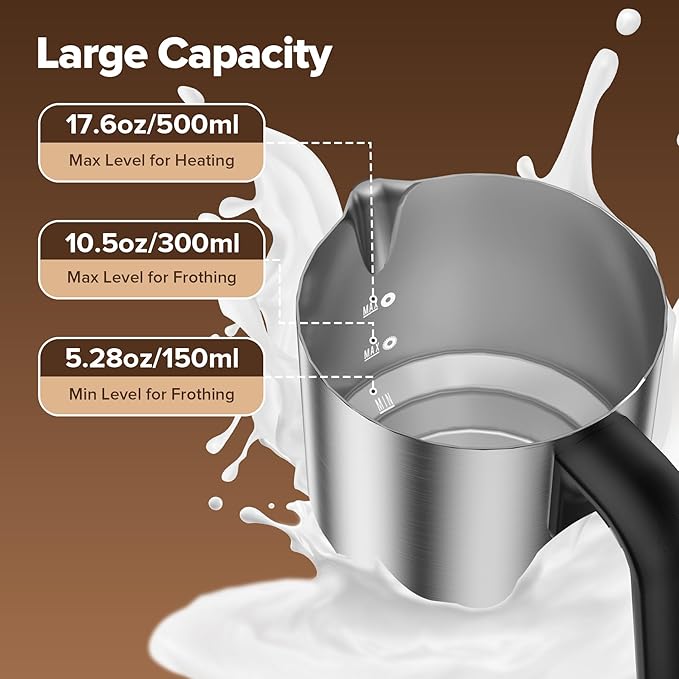 Milk Frother and Steamer, 4-in-1 Electric Frother for Hot & Cold Foam, One-Touch Operation for Cafe-Style Lattes & Cappuccinos, Fast Heat, Dishwasher Safe, 30.44Oz/900ML