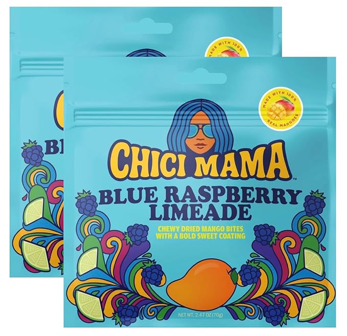Chici Mama Blue Raspberry Limeade Mango Bites – Made with Real Mango | Chewy, Juicy Candy-Alternative Treat | No Artificial Colors, Flavors, or Sweeteners | Gluten-Free, Naturally Vegan & Free of Major Allergens | Better-For-You Snack | 2 Pack - 70g