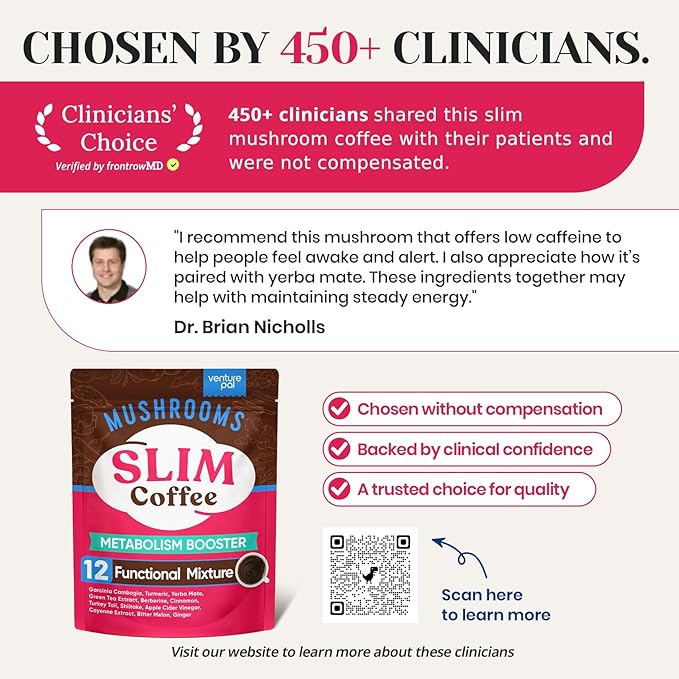 Venture Pal Slim Mushroom Coffee for Weight Loss,Instant Coffee with Berberine, Cinnamon, Yerba Mate,Turmeric, & More, 1800mg(10:1) Extract for Diet Support & Metabolism Boost - 40 Servings