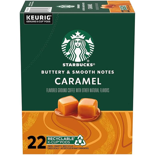 Starbucks K-Cup Coffee Pods, Flavored Hot or Iced Coffee, Caramel, 22 Keurig Pods