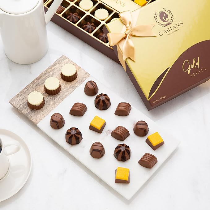CARIANS Chocolate Gourmet Truffles Box, Assorted Pralines Box, Premium Gourmet Gift Basket, Assortment of Milk and Dark Chocolate Great for Anniversary, Thanksgiving, Christmas