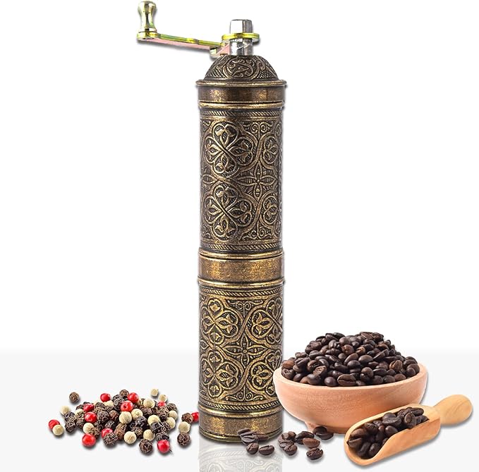 Handmade Turkish Pepper & Coffee Grinder, Refillable Turkish Spice Mill with Adjustable Coarseness, Manual Coffee Mill with Handle, Coffee Grinder Metal with Hand Crank 22 cm-8.66 inch (Antique)
