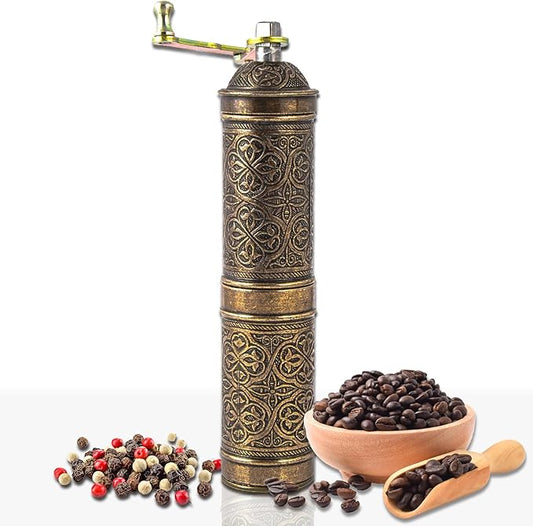 Handmade Turkish Pepper & Coffee Grinder, Refillable Turkish Spice Mill with Adjustable Coarseness, Manual Coffee Mill with Handle, Coffee Grinder Metal with Hand Crank 22 cm-8.66 inch (Antique)