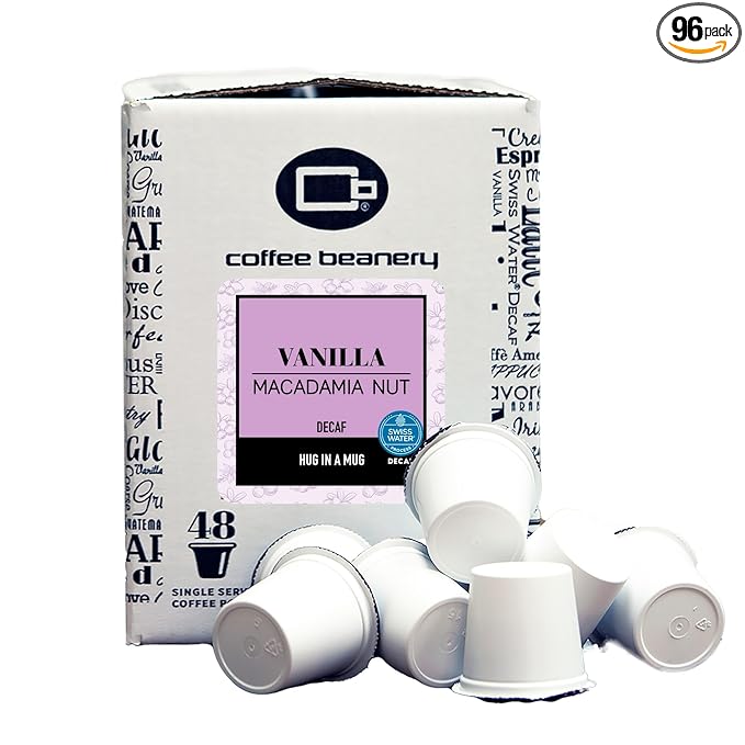 Vanilla Macadamia Nut Decaf Coffee Pods by Coffee Beanery | 96ct Bulk Flavored Decaf Coffee Pods Medium Roast Coffee