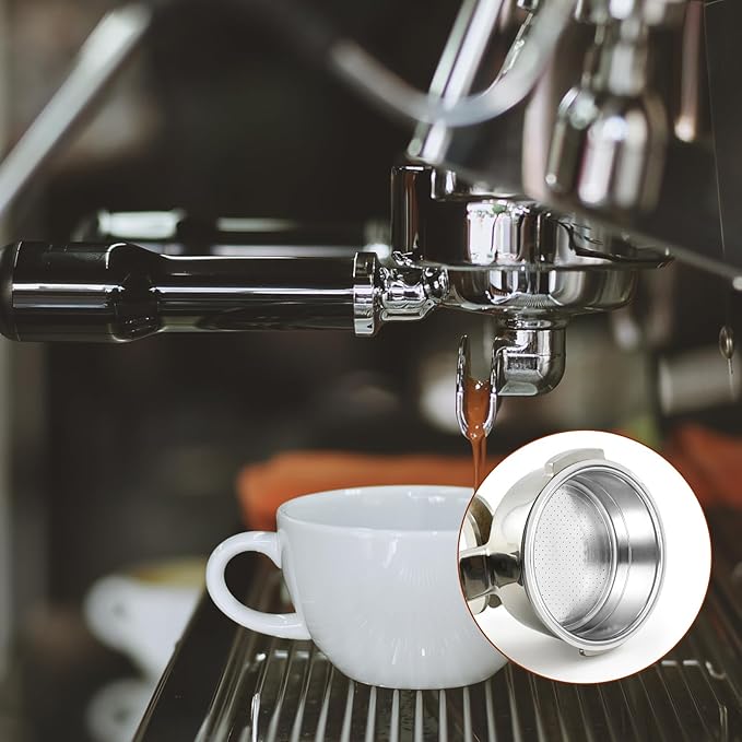 Stainless Steel Coffee Filter, 51mm Pressurized Espresso Filter Basket for Portafilter Machines Espresso Machine Parts Coffee Filters Screen(2 Cups Capacity)
