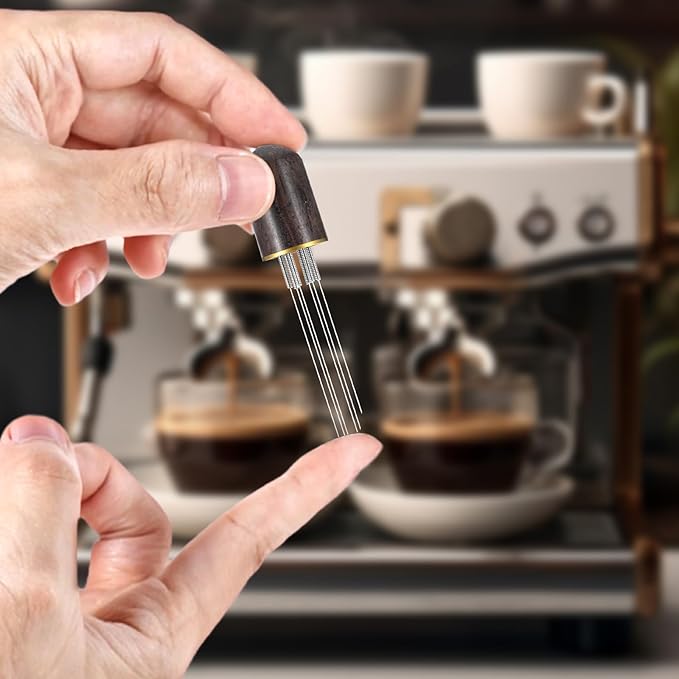Normcore Wdt Tool, 6 Needles 0.3 mm Espresso Needle Distributor for Clump-Free Grounds, Natural Wood Handle Wtd Tool Espressos, Professional Barista Hand Needle Type Espressos Stirrer