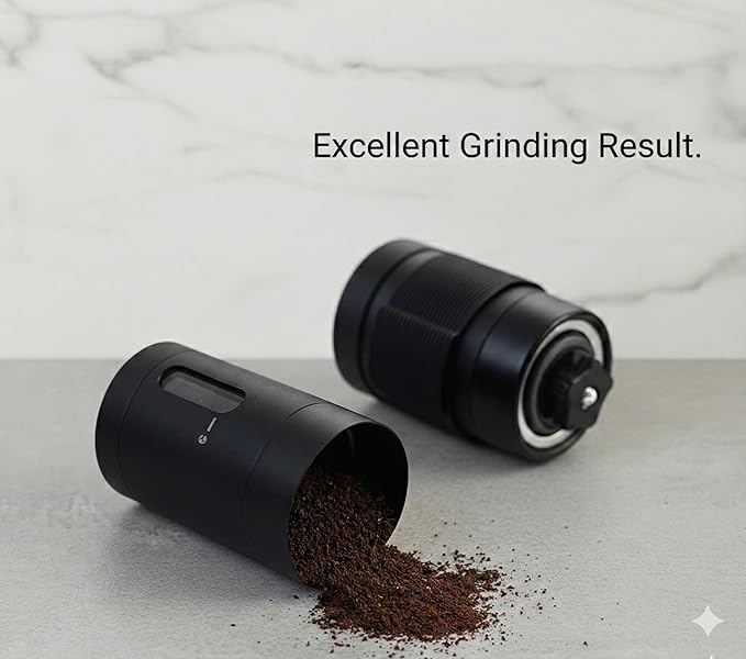 Manual Coffee Grinder with Ceramic Conical Burr - AeroPress Compatible Hand Coffee Mill with Click-Lock Stepless Adjustment - Portable Precision Espresso Grinder for Camping, Home & Travel