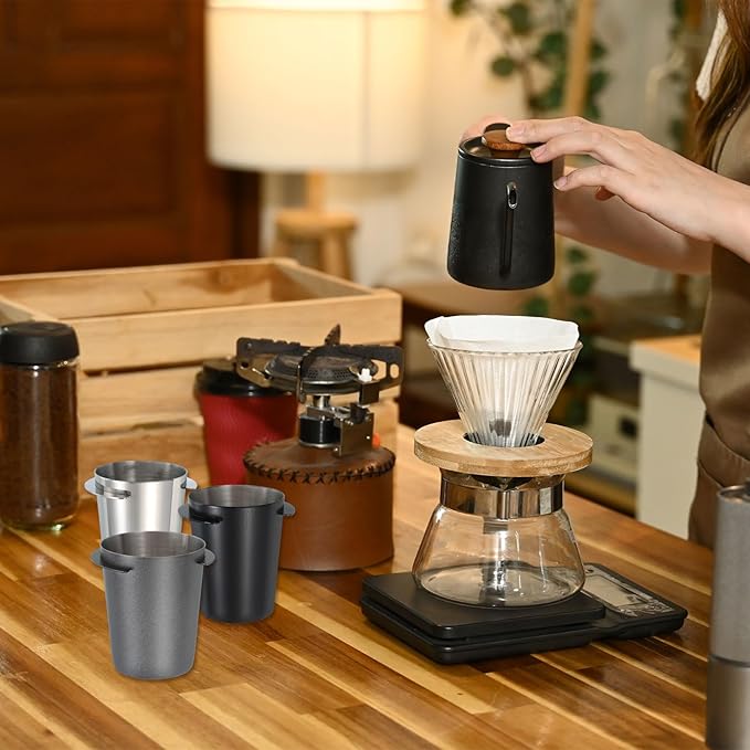 uxcell 58mm Coffee Grinder Powder Cup, Stainless Steel Espresso Coffee Powder Feeder, Espresso Coffee Machine Tools for Coffee Tamper (Black)