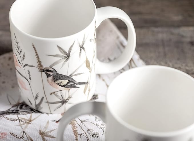 Maison d' Hermine Coffee Mug with Handles Fine Bone China Mugs Pack of Two Tea Cups for Hot Beverages Cappuccino Latte Home Restaurant Office Perfect for Gift (Meadow Florals - Brown, 15 Ounce)