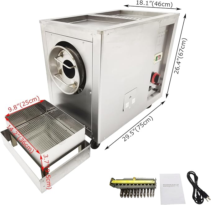 Full-Automatic Gas Type Coffee Bean Roaster 16.5LBS Electric Stainless Steel Coffee Roaster Nuts Bean Roasting Machine 110V 80W