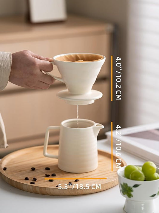 Pour Over Coffee Maker, Ceramic Coffee Maker With 40 pcs Paper Filter,15oz/450ml Pour Over Coffee Dripper (White, V02)