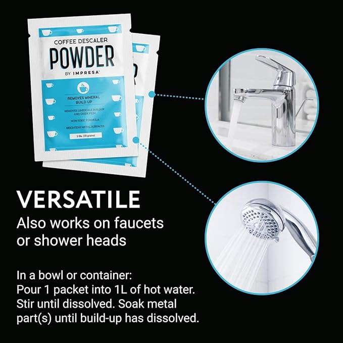 Impresa Descaling Powder & Coffee Machine Cleaning Powder for Breville, for Keurig, for Nespresso, for Delonghi, for Ninja & More - Espresso Machine Descaler - Pot & Coffee Maker Cleaner [10 Uses]