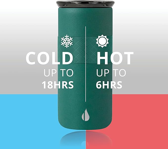 Elemental Artisan Insulated Tumbler, Triple Wall Coffee Travel Mug, Reusable Stainless Steel Coffee Tumbler with Ceramic Lid, Thermal Coffee Cups for Hot (6 Hrs) & Cold (18 Hrs), 16oz - Forest Green