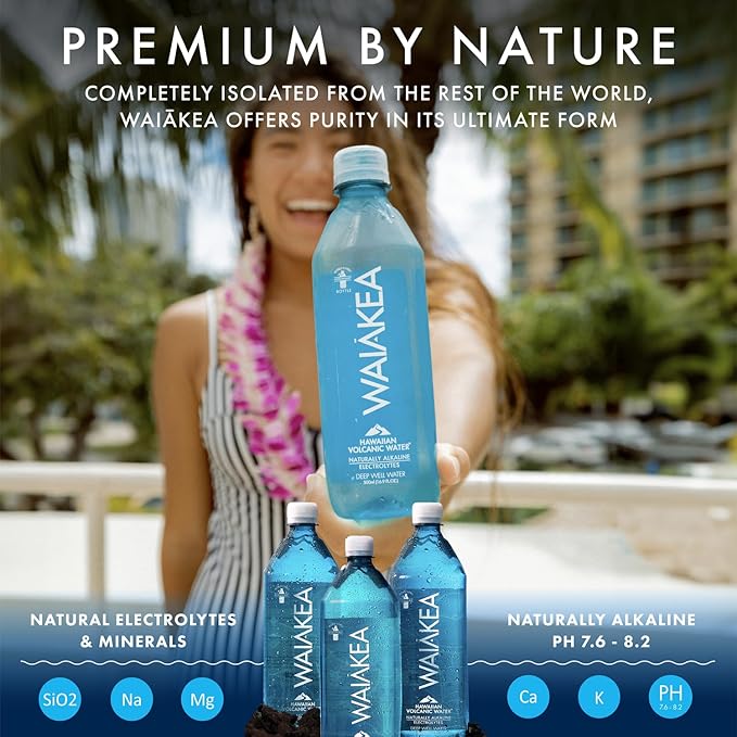 Waiakea Hawaiian Volcanic Water, Naturally Alkaline, 100% Recycled Bottle, 1L (Pack of 12), 33.8 Fl Oz (Pack of 12)
