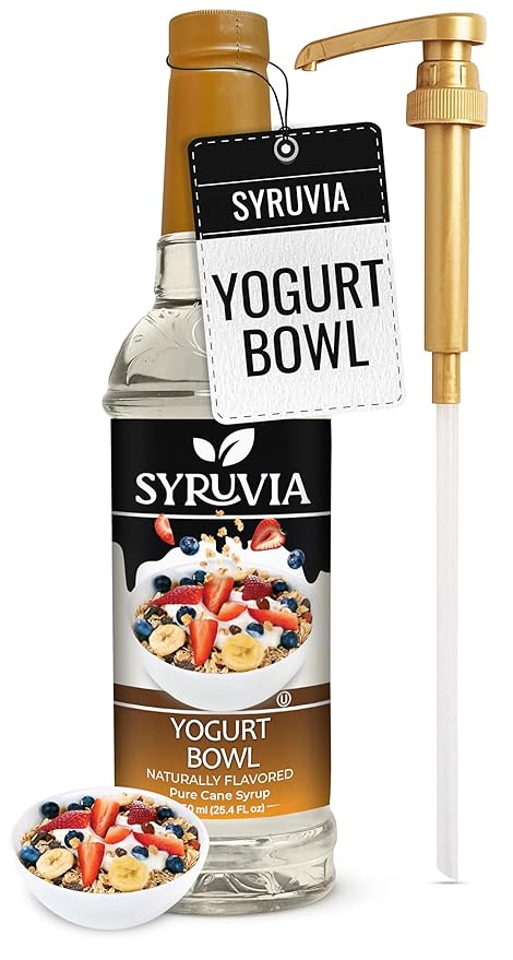 Syruvia Coffee Syrup, Yogurt Bowl Flavored Syrup for Drinks, Lattes and Desserts – 25.4 fl oz, With Pump