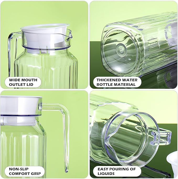 DOERDO Plastic Pitcher with Lid, Broken Resistant Beverage Jugs, Ice Cold Juice Jug for Homemade Juice Iced Tea Milk Beverage, 3.3X6.2Inch, 600ML