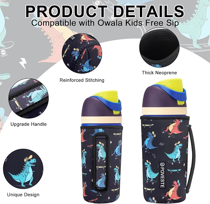 Water Bottle Sleeve with Handle for Owala Kids FreeSip 16 oz, Water Bottle Scratch Resistant Sleeve, Neoprene Cover Compatible with Owala 16 oz for Boys Girls to School Travel