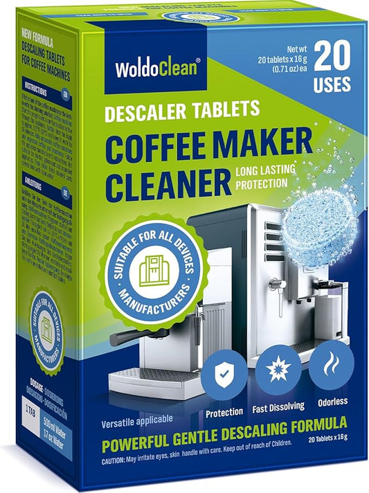 WoldoClean Coffee Machine Cleaner and Descaling Tablets - for 40 uses compatible with Keurig, Nespresso, Ninja, Delonghi, Miele & Coffee Maker Pot