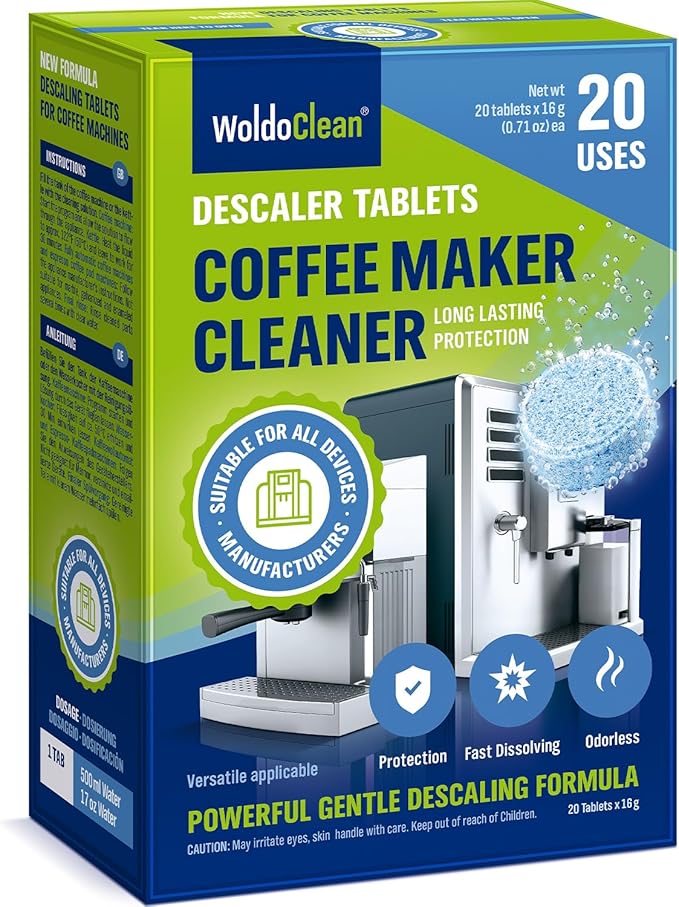 WoldoClean Coffee Machine Cleaner and Descaling Tablets - for 20 uses compatible with Nespresso, Keurig, Ninja, Delonghi, Coffee Maker Pot