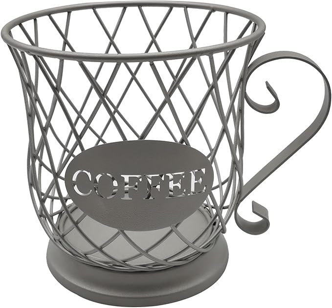 Coffee Pod Storage Basket, Capsule Holder for 35 K Cup Organizer, Bar Countertop Decor - Silver
