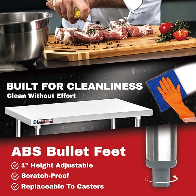 DuraSteel 30x48 Stainless Steel Work Table - NSF Commercial Prep Metal Table - Outdoor Pizza Oven Stand w/Under Shelf - Kitchen Island Laundry Utility Garage Microwave Stand Large Rolling Storage Cart
