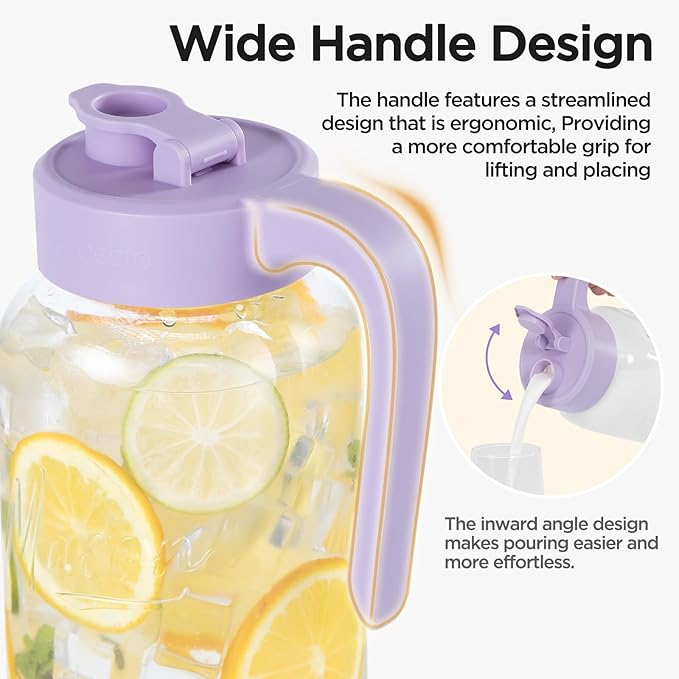 Mason Jar Pitcher - Airtight & Leakproof Glass Pitcher with Lid, Perfect for Breastmilk, Cold Brew, and Sun Tea, 2 Quart (64 oz) Mason Jar with Pour Spout Lid