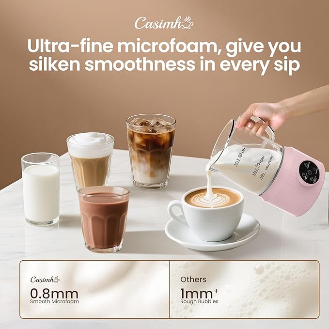 4-in-1 Milk Frother, Electric Milk Frother and Steamer with LED Touch Screen, Non-stick Bottom, Milk Warmer 13.52oz for Lattes, Cappuccinos, and Macchiatos at Home (pink)