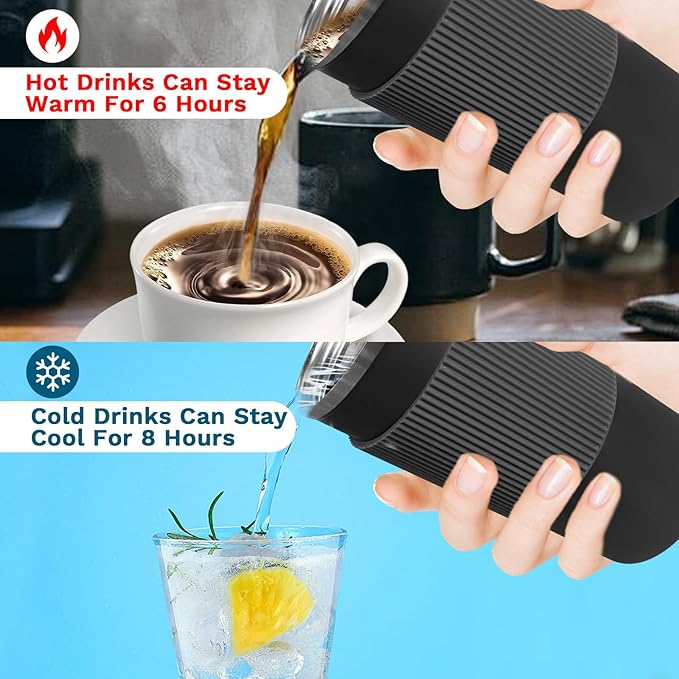 YINBAOGE Upgraded Insulated Travel Coffee Mug, Spill Proof & Leak Proof, Portable Camping Stainless Steel Tumbler, Reusable Thermal Coffee Cup with Lid for Hot & Cold Drinks (4th-Black, 15OZ)