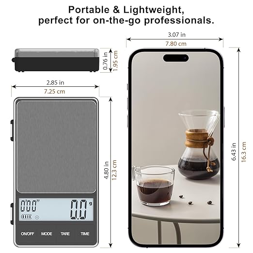 Scale for Coffee with Timer, 1000g /35oz, Accuracy 0.1g, Espresso Scale for Both Pour Over and Espresso Machine, Unit in Gram and Ounce, Easy Control Timer, Mini Scale for Coffee