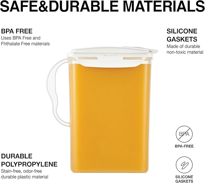 LocknLock Aqua Fridge Door Water Jug with Handle BPA Free Plastic Pitcher with Flip Top Lid Perfect for Making Teas and Juices, 3 Quarts, Ivory