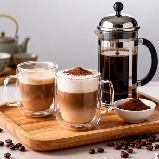14oz Double Walled Glass Coffee Mugs, Insulated Clear Glass Cups with Handle for Latte, Cappuccino, Tea, Set of 2