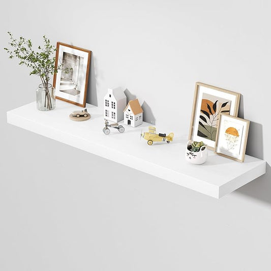 Dreamland 55" Floating Shelves for Wall, 12" Deep Thicker White Floating Shelves, Wall-Mounted Shelves for Bedroom, Living Room, Kitchen, Bathroom - Set of 1