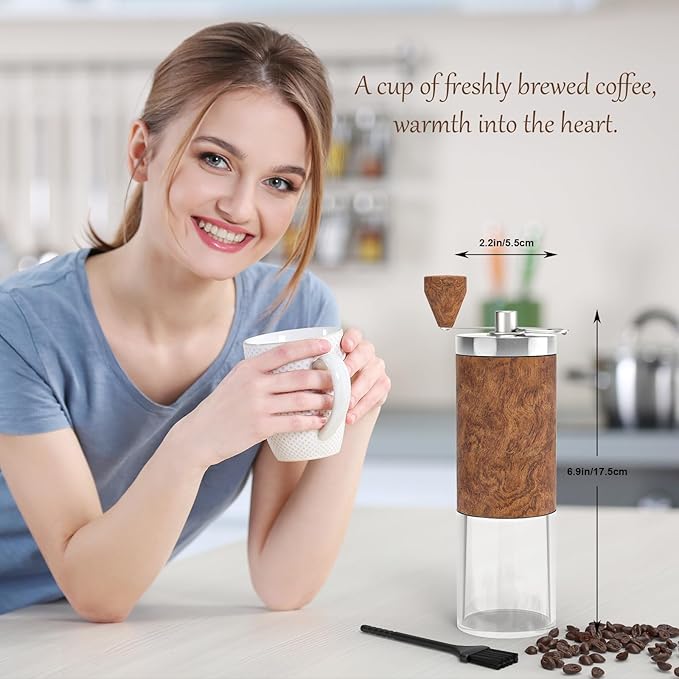 Manual Coffee Grinder, Stainless Steel Coffee Bean Grinder, Adjustable Burr Coffee Grinder, Foldable Handle Portable Coffee Grinders for Home Use, Office, Travel and Camping, for gift
