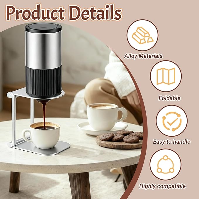 Diakey Portable Coffee Maker Stand, Foldable Aluminum Pour Over Coffee Dripper Holder for Espresso Machines, Compact for Camping & Home Use (1 Pack Silver)